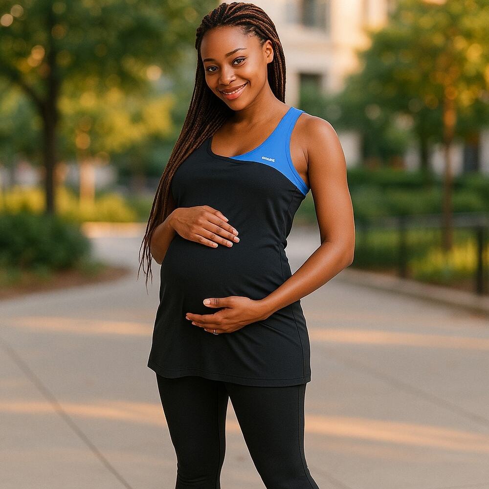 Reebok x Motherhood Tank Size Small Maternity Blue Black Playdry Activewear NEW